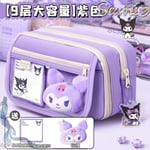 Sanrio Kuromi Söt Stor Kapacitet Pennfodral För Flickor Vackra Blixtlås Penna Kawaii Barnens Väska Kvinnors Skolmat kuromi pencil bag