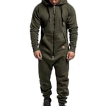 Män Onesie All In One Hoodie Zip Jumpsuit Vinter Casual Hooded Romper Playsuit Army Green 2XL