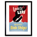 Wee Blue Coo War WWII Loose Lips Sink Ships Art Wood Frame Picture Gift Framed Wall Art Print