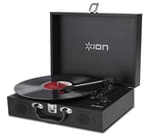 ION Audio Vinyl Transport - Turntable / Vinyl Record Player with Built In Speakers, Three Playback Speeds, Suitcase Styling and Auto-Stop - Black