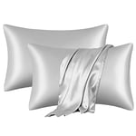 Satin Pillow Cases,2 Pack Silk Satin Pillow Case (50 x 75 cm) for Skin and Hair,Wrinkle and Fade Resistant,Silky Soft with Envelope Closure (Light Grey)