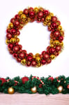 56cm Red & Gold Shatterproof Bauble Wreath | Christmas Tree World