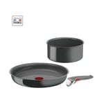 Tefal ingenio Lot de 3 pieces, Poele 28 cm, Casserole 18 cm, Poignée, Induction, Céramique, Fabriqué en France, Renew L260930