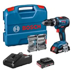 Bosch Professional 18V System Perceuse-Visseuse à Percussion sans Fil GSB 18V-55 (Batterie 2x2.0 Ah + Chargeur Inclus, 35 pcs. Set d'Accessoires à Impact, dans une L-Case) - Amazon Exclusive Set