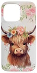 iPhone 14 Pro Max Spring Baby Highland Cow Pastel Watercolor Floral Case Case