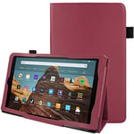 TECHGEAR Case For Previous Generation Amazon Fire HD 10" (2019/2017 Release) Slim PU Leather Folio Stand Case Cover with Hand Strap with Auto Wake/Sleep, Fits 9th & 7th Generation ONLY [Plum]