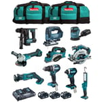 Makita - Kit MK1004 (DHP484+ DTD154+ DHR171+ DGA504+ DJR183+ DBO180+ DJV182+ DHS680+ DML801+ DKP180+ 3x5,0Ah DC18RD+ 2xLXT600)