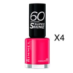 4x RIMMEL 60 Seconds Nail Polish Varnish 8ml Super Shine 430 CORALICIOUS