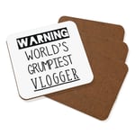 Warning World's Grumpiest Vlogger Coaster Drinks Mat Set Of 4 Funny Best Vlog