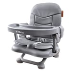 YOLEO Réhausseur Chaise Enfant Pliable Haute Bébé Portable, Siège Bébé, Chaise repas en Hauteur Réglable, Plateau Amovible, 6 mois à 3 ans (Gris avec Coussin)