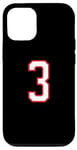 iPhone 14 Pro Number #3 Sport White Red Varsity Number Case