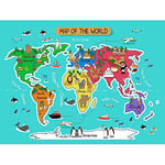 Wee Blue Coo Affiche Murale Carte du Monde avec Monuments et Animaux