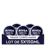 NIVEA MEN Crème hydratante 3-en-1 lot de 5 x 150 ml Crème visage corps et mai...
