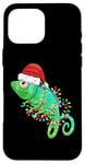 Coque pour iPhone 16 Pro Max Christmas Lights Chameleon Wearing Xmas Hat Chameleon Lover