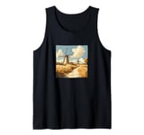 Wheat Fields With Windmills Landscape Vintage Graphic Tank Top