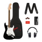 Squier by Fender Affinity Series™ Stratocaster® Electric Guitar & Mustang™ Micro Pack in Black. Includes Gig Bag, Strap, Headphones, Picks & a Free 3-Month Subscription to Fender Play