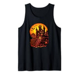 Frankenstein's Castle Jack O Lantern Pumpkin on Halloween Tank Top