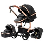 3 en 1 Poussette Combinée Landau Poussette Canne Poussette Citadine Poussette Système de Voyage pour Bébé Poussette Paysage Haute pour Bébé Inclinable Pliable Poussette Standard (518 Black)