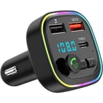 Auton Bluetooth FM-lähetin, Auton Bluetooth-sovitin, Radio MP3 -soitin, 2 USB-porttia 5V/3A, 20W QC3.0+Type C PD Nopea auton laturi, Handsfree-auto