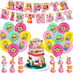 IC Princess Peach Födelsedagsfesttillbehör, Födelsedagsbanner - Tårta & Cupcake Toppers - 16 Latexballonger för Princess Peach Party Dekorationer