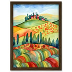 Artery8 Landscape Of Tuscany House On The Hill Folk Art Artwork Framed A3 Wall Art Print