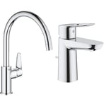 GROHE Mitigeur monocommande évier de cuisine Start Curve, chromé, 31554001 (Import Allemagne) & Mitigeur Lavabo Bauloop 23335000 (Import Allemagne), Chromé, S