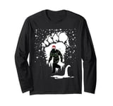 Bigfoot Christmas Loch Ness Santa Hat Lights Snowflakes Xmas Long Sleeve T-Shirt