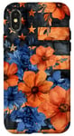 Coque pour iPhone X/XS Orange Aquarelle Floral Bleu Lives Matter Drapeau Design