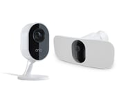 Arlo Pro 3 Floodlight 2K Security Camera & Essential Indoor Full HD Security Camera Bundle, White