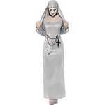 Smiffys Gothic Nun Costume, Grey with Dress & Headpiece, Halloween Adult Fancy Dress, Nun Dress Up Costumes