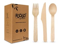 FOOGO Green Disposable Wooden Cutlery Set, FSC® Certified, Forks Spoons Knives, 16cm, Eco Friendly Biodegradable Compostable, Eco Friendly Cutlery Set, Party Wedding Picnic (75pcs | 16cm)