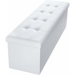 Banc Coffre de Rangement Pliable 110x38x38 cm - Pouf Repose-pieds - Canapé Pouf avec Coffre de Rangement - Blanc