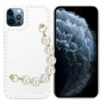 Coque pour Apple iPhone 12 PRO MAX en Blanc avec perles Housse de protection Étui en silicone TPU flexible et avec tour de cou chaîne de poignet - Neuf