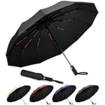 Aolso Parapluie Homme Automatique Resistant Vent, 12 en os Parapluie de Voyage pour Homme et Femme, Parapluie Pliable Automatique Imperméable, Parapluies Noir de Voyage Portables pour la Pluie