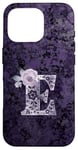 Coque pour iPhone 16 Pro Jolie rose florale violette avec monogramme lettre E