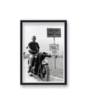 Vintage Photography Archive Steve McQueen Icinic Pose On Motorbike The Great Escape B&W - Black Wood - One Size