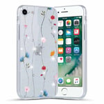 Phoona Coque pour iPhone 8/SE 2022/7/SE 2020 4,7" Paillettes Case, Ultra Mince Transparent Glitter Housse avec Protection Caméra, Antichoc Silicone Bumper avec Fleurs Bleu Motif Anti-Rayures Etui