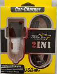 Usb Car Charger For Samsung & Various Android Smartphones Fast Charging 2 In 1