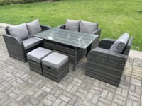 Rattan Garden Furniture Set Reclining Chair Love Sofa 2 Seater Sofa Set Outdoor Rectangular Dining Table 2 Stools