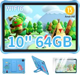 Tab 30 Kids Tablette Enfants 10 Pouces Wifi 6,Android 13 6Go+64Go/Tf 2To Contrôle Parental,Tablette Tactile Gms Certified/Widevine L1/8Mp+5Mp/5100Mah,Tablette Educative Pour Enfant-Bleu