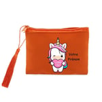 Porte monnaie et cles orange licorne coeur kawaii I love you personnalisable