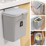 None Brand 2.4 Gallon Kitchen Compost Bin for Counter Top or Under Sink, Hanging Small Trash Can with Lid for Cupboard/Bathroom/Bedroom/Office/Camping, Mountable Indoor Compost Bucket, Gray