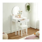 Vasagle Coiffeuse avec miroir, 5 tiroirs, tabouret, pieds en bois massif, 70 x 40 x 134 cm, Blanc par Songmics RDT152W01