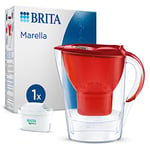 BRITA Carafe Filtrante Marella Blanche (2,4l) incl 12 cartouches filtre eau robinet MAXTRA PRO All-in-1 réduit PFAS,calcaire, chlore, certaines impuretés et métaux indicateur temporel, éco-emballage
