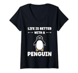 Womens Little Penguins animal cute life is better with a Penguin V-Neck T-Shirt