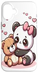 Coque pour iPhone 16 Plus Adorable panda et ours en peluche câlins style kawaii