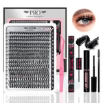 PRO DIY Lash Extension Kit 300 Pcs Lash Clusters D Curl, Mix Eyelash Clusters Individual Lashes Kit Lash Bond And Seal Lash Remover Eyelash Brush Lash Tweezer Self Apply At Home(40D-9-16mix Kit)