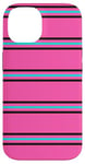 Coque pour iPhone 14 Rose Bleu Noir Rayé Girly Esthétique Preppy Stripe