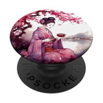 Geisha au thé Sakura et fleur de cerisier PopSockets PopGrip Adhésif