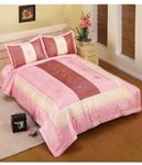 Quilted Bedspread & Pillowcases Embossed Double King Bed Set Pink 3 Tones